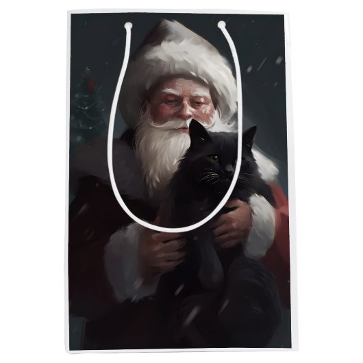 Tuxedo Kat Met Sinterklaas Feestelijke Kerstmis Medium Cadeauzakje (Voorkant)