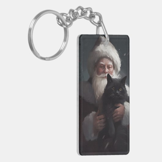 Tuxedo Kat Met Sinterklaas Feestelijke Kerstmis Sleutelhanger (Voorkant Links)