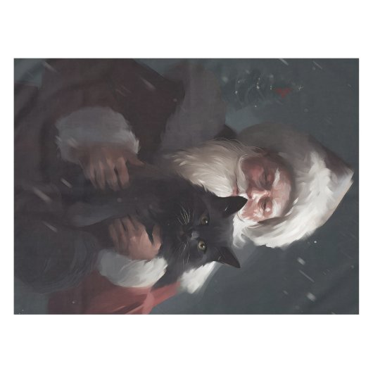 Tuxedo Kat Met Sinterklaas Feestelijke Kerstmis Tafelkleed (Voorkant (Horizontaal))