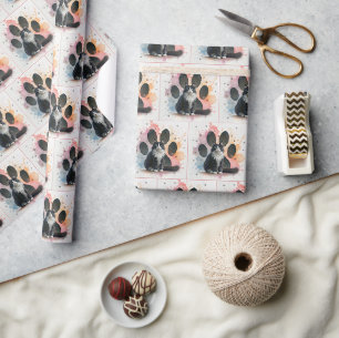 Tuxedo kat met waterverf pootafdruk ontwerp cadeaupapier