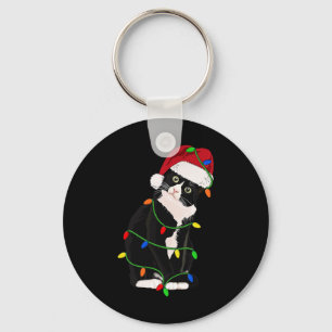 Tuxedo Kat Miauw Kerstman Tuxie Kerstboom Lichtjes Sleutelhanger