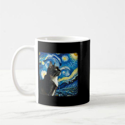 Tuxedo Kat Nachtelijke Hemel Kunst - Sterrenstijl Koffiemok (Links)