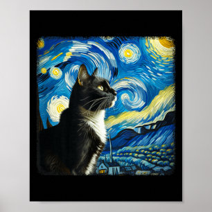 Tuxedo Kat Nachtelijke Hemel Kunst - Sterrenstijl Poster