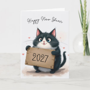 Tuxedo Kat Nieuwjaar 2027 Feestdagen Kaart