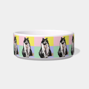 Tuxedo Kat Pastel Kleuren Roze Huisdier Naam Kom