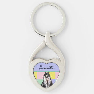 Tuxedo Kat Schattige Katten Zwart Wit Pastel Regen Sleutelhanger