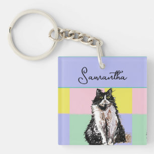 Tuxedo Kat Schattige Katten Zwart Wit Pastel Regen Sleutelhanger
