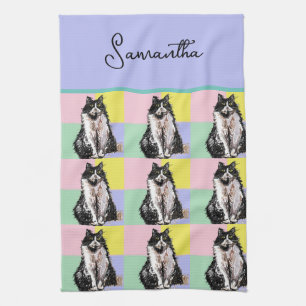 Tuxedo Kat Schattige Katten Zwart Wit Pastel Regen Theedoek