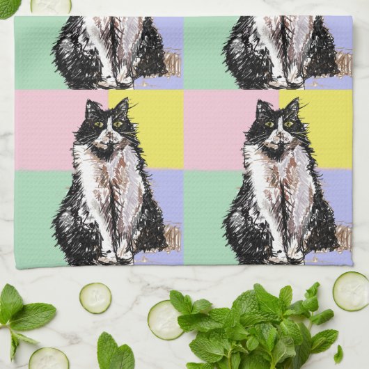 Tuxedo Kat Schattige Katten Zwart Wit Pastel Regen Theedoek (Gevouwen)