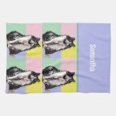 Tuxedo Kat Schattige Katten Zwart Wit Pastel Regen Theedoek (Horizontaal)