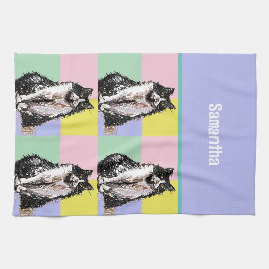 Tuxedo Kat Schattige Katten Zwart Wit Pastel Regen Theedoek (Horizontaal)