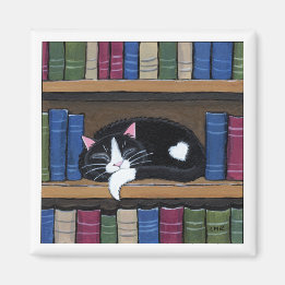 Tuxedo Kat Slapen op Boekenplank Kat Kunstmagneet Magneet