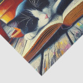 Tuxedo Kat Slapen op een Boek Tuin Decoupage Tissuepapier (Detail)