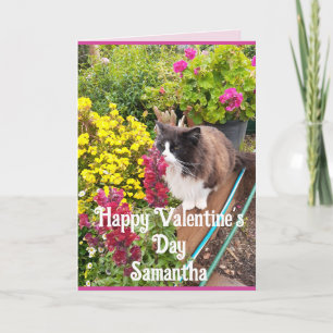 Tuxedo Kat Snuffelt aan Bloemen Funny Valentijnsda Kaart