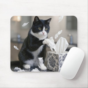 Tuxedo Kat Speelt met een Zakdoekendoos Muismat