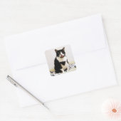 Tuxedo kat steekt uit haar tong vierkante sticker (Envelop)