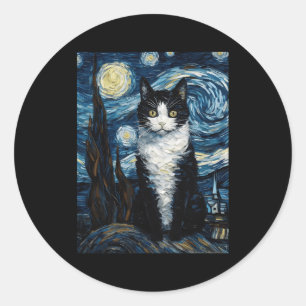 Tuxedo kat Sterrennacht en sterren Ronde Sticker