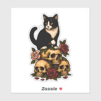 Tuxedo Kat van de Crypt – Rozen en Schedels Sticker