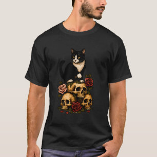 Tuxedo Kat van de Crypt – Rozen en Schedels T-shirt