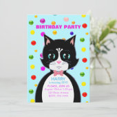 Tuxedo Kat Verjaardagsfeest Uitnodiging (Staand voorkant)