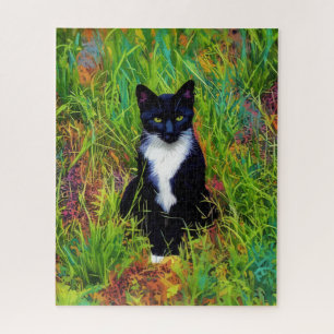 Tuxedo Kat Zwarte en Witte Kat Pop Art Puzzel