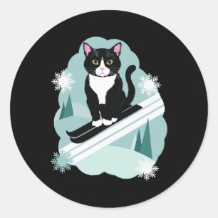 Tuxedo katten en skiën sneeuw wintersport fans ronde sticker