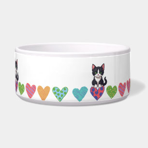 tuxedo kattenhartjes huisdier voerbak voerbakje