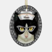 Tuxedo kattenverpleegkundige keramisch ornament (Rechts)