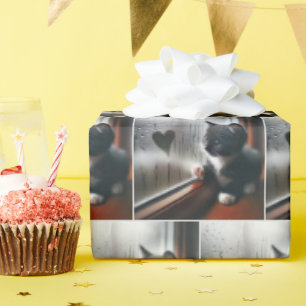 Tuxedo kitten met een raam hart cadeaupapier