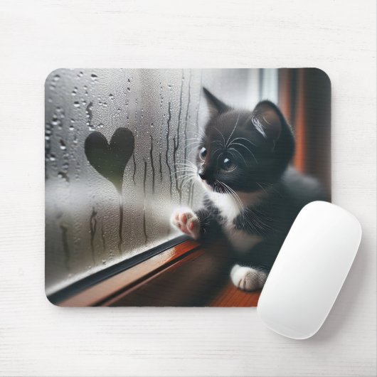 Tuxedo kitten met een raam hart muismat (Met muis)