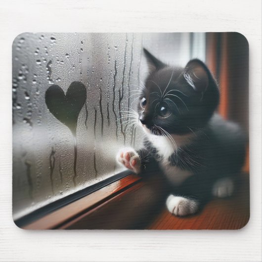 Tuxedo kitten met een raam hart muismat (Voorkant)