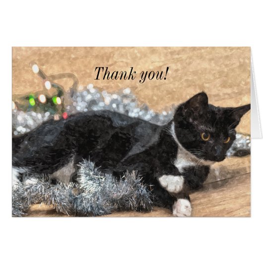 Tuxedo Kitten Tinsel en Lichten Hartelijk dank (Voorkant Horizontaal)