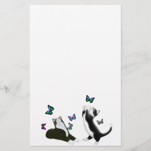 Tuxedo Kittens met Butterflies Stationery Briefpapier