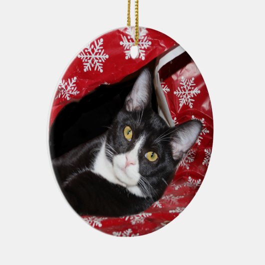 Tuxedo met kerstmis keramisch ornament (Rechts)