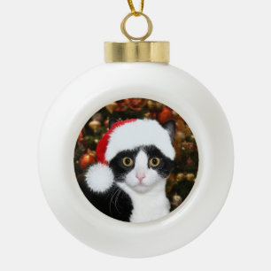 Tuxedo met kerstmis keramische bal ornament