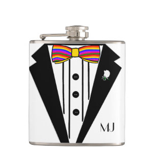 Tuxedo met Stropdas van regenboogbogen Heupfles