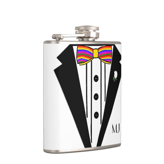 Tuxedo met Stropdas van regenboogbogen Heupfles (Rechts)