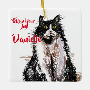 Tuxedo noir et blanc Chat Enfants Nom Décoration