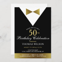 Tuxedo noir et or | 50e anniversaire Invitations