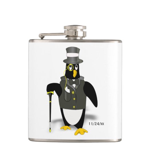Tuxedo Penguin Groomsman bruiloft optionele datum Heupfles (Voorkant)