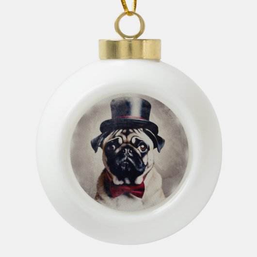  Tuxedo Pug Keramische Bal Ornament (Voorkant)