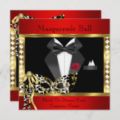 Tuxedo Red Gold Black Stropdas Masquerade Ball Kaart (Voorkant / Achterkant)