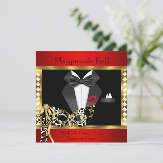 Tuxedo Red Gold Black Stropdas Masquerade Ball Kaart (Staand voorkant)