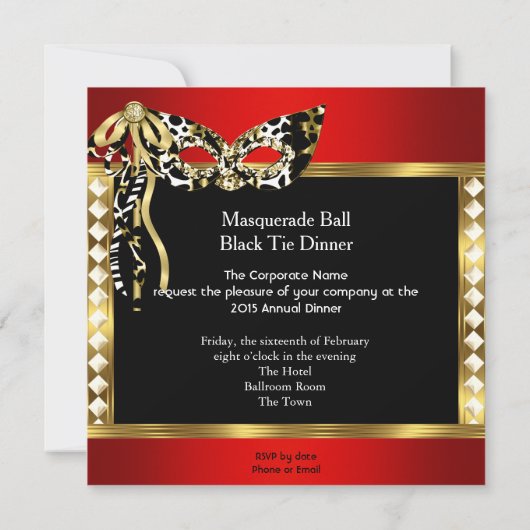 Tuxedo Red Gold Black Stropdas Masquerade Ball Kaart (Achterkant)