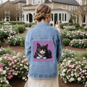 TUXEDO SCHATTIGEE KAT ART DENIM JEAN JAS DENIM JACKET