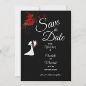 Tuxedo Suit & Bride Silhouette Red Roses Wedding Save The Date (Voorkant)