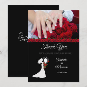 Tuxedo Suit & Bride Silhouette Wedding Bedankkaart