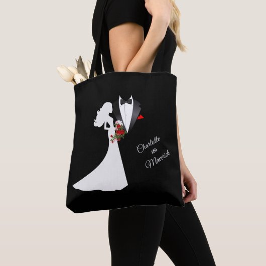 Tuxedo Suit & Bride Silhouette Wedding Favor Draagtas (Dichtbij)