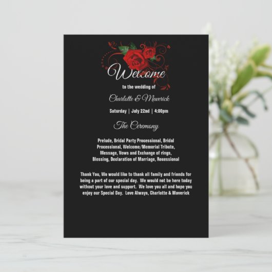 Tuxedo Suit & Bride Silhouette Wedding Program (Staand voorkant)