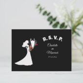 Tuxedo Suit & Bride Silhouette Wedding RSVP Kaartje (Staand voorkant)